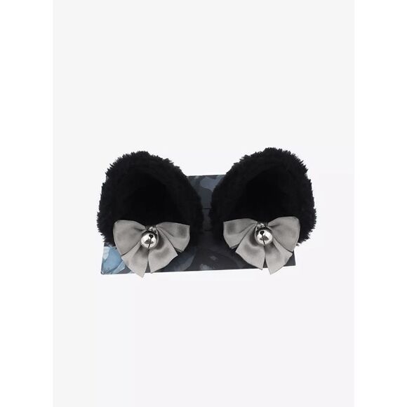 Hottopic Black Cat Ear & Grey Bow Hair Clip Set - Picture 2 of 2